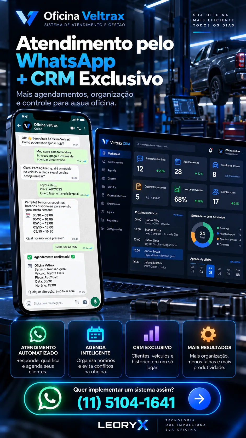 Oficina Veltrax — Atendimento + gestão